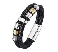Générique Bracelet En Cuir Véritable Pour Homme, Manchette Ronde En Cuir De Vachette Avec Fermoir Magnétique, Double Couche, Tressé À La Main, Pour Papa, Lui Ou Son Mari, Doré O