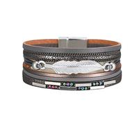 Générique Bracelet en feuille de fermoir magnétique de bohème Bracelet en cuir multicouche tressé coloré Valentin Bracelet Lune Anneaux (E, One Size)