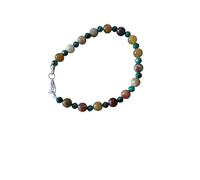 Générique Bracelet en Perles Naturelles de Malachite et Serpentine de Chine, Fermoir en Argent, Style Bohème