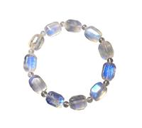 Générique Bracelet en pierre de lune naturelle bleue claire, cristal extensible, perles sculptées baril transparent, 13x9mm, AAAAA