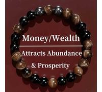 Générique Bracelet en pierre d'œil de tigre noir et calculs biliaires noirs, trois types de bracelets (Brown, 16-20cm)