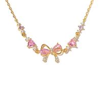 Générique Bracelet en zircon avec nœud - L'amitié est comme un nœud, bracelets d'amitié en zircon rose avec nœud d'amour, bracelet réglable en ruban pour femme (Gold)