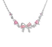 Générique Bracelet en zircon avec nœud - L'amitié est comme un nœud, bracelets d'amitié en zircon rose avec nœud d'amour, bracelet réglable en ruban pour femme (Silver)