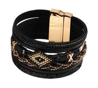 Générique Bracelet Enroulé Multicouche en Polyuréthane - Idéal comme Cadeau pour Les Fêtes Ou Les Anniversaires, Noir