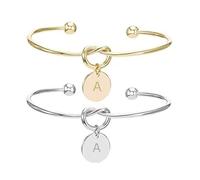 Générique Bracelet Femme en Acier Inoxydable Noeud Jonc Femme Ouvert Or ou Argent Bracelet Personnalisé lettre Initiale de A à Z