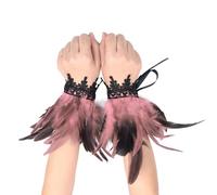 Générique Bracelet Gothique à Plumes et Dentelle pour Halloween Accessoire Main Bohème Fête (One Size)
