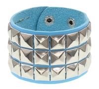 Générique Bracelet Gothique Clouté En Cuir pour Homme et Femme Large Bracelet Unisexe En Cuir Clouté En Argent Réglable Manchette Punk Rock Bijoux D'Halloween Cadeaux Bleu Ciel (3 Rangs)