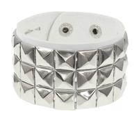 Générique Bracelet Gothique Clouté En Cuir pour Homme et Femme Large Bracelet Unisexe En Cuir Clouté En Argent Réglable Manchette Punk Rock Bijoux D'Halloween Cadeaux Blanc (3 Rangs)