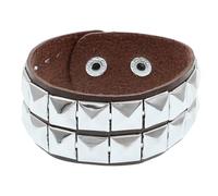 Générique Bracelet Gothique Clouté En Cuir pour Homme et Femme Large Bracelet Unisexe En Cuir Clouté En Argent Réglable Manchette Punk Rock Bijoux D'Halloween Cadeaux Marron Foncé (2 Rangs)