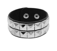 Générique Bracelet Gothique Clouté En Cuir pour Homme et Femme Large Bracelet Unisexe En Cuir Clouté En Argent Réglable Manchette Punk Rock Bijoux D'Halloween Cadeaux Noir (2 Rangées)