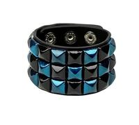 Générique Bracelet Gothique Clouté En Cuir pour Homme et Femme Style Rétro Punk Rock Large Bracelet En Cuir Réglable Manchette Large Unisexe Bijoux D'Halloween Cadeaux Noir et Bleu