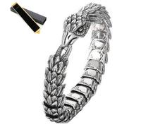 Générique Bracelet Homme Acier Titane Tête Aigle Forme Serpent Bec Aigle Noir Tressé Chaîne Animale (Silver, 22cm/8.66in)
