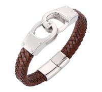 Générique Bracelet Homme Cuir, Bracelet En Cuir À Fermoir Magnétique Pour Homme. Bijou Manchette Tressé Fait Main Avec Breloque Menottes. Bijoux Punk Vintage. Cadeaux Pour Papa, Mari, Frère, P