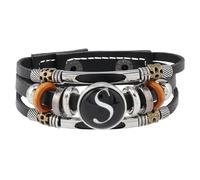 Générique Bracelet Homme Cuir, Bracelet En Cuir Avec Initiale Pour Homme, Bijou Tressé Multicouche Fait Main Avec Pochette, Bijou Vintage, Cadeau Pour Papa, Mari, Frère, Petit Ami, Lettre S