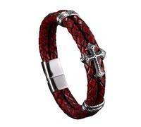 Générique Bracelet Homme Cuir, Bracelet En Cuir Croisé Pour Homme, Double Couche Tressée, Fermoir Magnétique, Empilable, Fait À La Main, Bijoux D'Halloween, Cadeaux Pour Femme, Rouge, 19,5 Cm