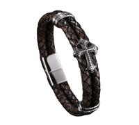 Générique Bracelet Homme Cuir, Bracelet En Cuir Croisé Pour Homme, Double Couche Tressée, Fermoir Magnétique, Empilable, Fait À La Main, Bijoux D'Halloween, Cadeaux Pour Femme, Café, 19,5 Cm