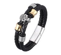 Générique Bracelet Homme Cuir, Bracelet En Cuir Double Couche Pour Homme, Bijou Manchette Fait Main Avec Breloque Tête De Mort, Bijou Punk Rock Halloween Pour Petit Ami, Mari, Doré Et Argenté,