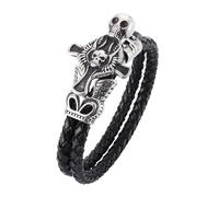 Générique Bracelet Homme Cuir, Bracelet En Cuir Double Couche Pour Homme, Bijou Manchette Fait Main Avec Breloque Tête De Mort Croisée, Style Punk Rock, Idéal Pour Halloween, Cadeau Pour Petit