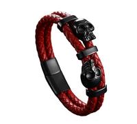 Générique Bracelet Homme Cuir, Bracelet En Cuir Double Couche Pour Homme Bijoux Tête De Mort Faits À La Main Avec Fermoir Magnétique Bijoux Punk Rock Halloween Cadeaux Pour Petit Ami Frère Rou