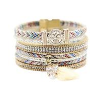 Générique Bracelet Homme Cuir, Bracelet En Cuir Multicouche Avec Breloque Pompon Hibou, Manchette Tressée Empilable, Bijoux Avec Fermoir Magnétique, Bijoux Bohème Faits À La Main Pour Femmes,