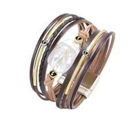 Générique Bracelet Homme Cuir, Bracelet En Cuir Multicouche Pour Femme, Fermoir Magnétique, Empilable, Fait À La Main, Coquillage, Perles Bohèmes, Bijoux Pour Femmes, Adolescentes, Café