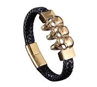 Générique Bracelet Homme Cuir, Bracelet En Cuir Punk Rock Tête De Mort Fait Main Tressé Bijoux Manchette Avec Fermoir Magnétique Bijoux Halloween Cadeaux Pour Petit Ami Frère Noir 16,5 Cm
