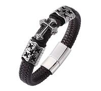 Générique Bracelet Homme Cuir, Bracelet En Cuir Tressé Fait Main Avec Croix, Bijou De Méditation, Amulette, Empilable, Cadeau D'Halloween Pour Femme, Marron, 19,5 Cm