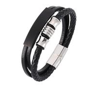 Générique Bracelet Homme Cuir, Bracelet En Cuir Tressé Multicouche Pour Homme, Bijou Manchette Fait Main, Bijou D'Halloween Avec Pochette, Cadeau De Festival Pour Mari Ou Petit Ami, 18,5 Cm