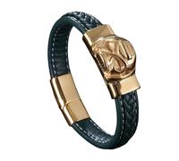Générique Bracelet Homme Cuir, Bracelet En Cuir Tressé Pour Homme Avec Fermoir Magnétique. Bijou Manchette Fait Main Avec Breloque Tête De Mort. Bijou Gothique D'Halloween Pour Petit Ami Ou Mar