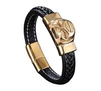 Générique Bracelet Homme Cuir, Bracelet En Cuir Tressé Pour Homme Avec Fermoir Magnétique. Bijou Manchette Fait Main Avec Breloque Tête De Mort. Bijou Gothique D'Halloween Pour Petit Ami Ou Mar