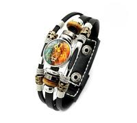 Générique Bracelet Homme Cuir, Bracelet Lumineux 12 Constellations Réglable Signe Du Zodiaque Bijoux En Cuir Avec Boutons Fait Main Bijoux Astrologie Porte-Bonheur Cadeaux Pour Femmes Hommes Lion