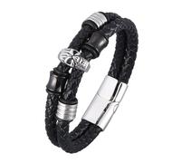 Générique Bracelet Homme Cuir, Bracelet Tressé En Cuir Véritable Pour Femme, Double Couche, Style Viking, Avec Boucle, Fait Main, Squelette, Cadeau Pour Papa, Lui, Mari, Noir, 19,5 Cm
