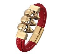 Générique Bracelet Homme Cuir, Bracelet Tressé En Similicuir Pour Femme, Style Vintage, Motif Tête De Mort, Avec Boucle, Fait À La Main, Idéal Pour Papa, Lui Ou Son Mari, Rouge, 18,5 Cm