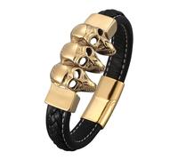 Générique Bracelet Homme Cuir, Bracelet Tressé En Similicuir Pour Femme, Style Vintage, Motif Tête De Mort, Avec Boucle, Fait À La Main, Idéal Pour Papa, Mari, Noir, 17,5 Cm