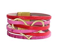 Générique Bracelet Homme Cuir, Bracelets En Cuir Tressés En Forme De Cœur Pour Femmes, Faits À La Main, Avec Fermoir Magnétique, Larges Bijoux Bohèmes, Cadeau Pour Femmes, Adolescentes, Rouge