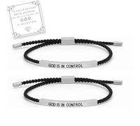Générique Bracelet Inspire « Dieu est aux commandes », Bracelets de foi chrétienne, Bracelet inspirant en acier inoxydable gravé, Bracelets tressés faits main réglables pour femmes et hommes (Silver)