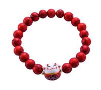 Générique Bracelet Japonais Maneki Neko (招き猫) Porte Bonheur Perles Naturelles (18 cm réglable)