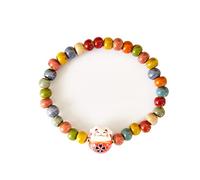 Générique Bracelet Japonais Maneki Neko (招き猫) Porte Bonheur Perles Naturelles (18 cm réglable)