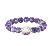 Générique Bracelet Japonais Maneki Neko (招き猫) Porte Bonheur Perles Naturelles (18 cm réglable)