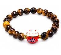 Générique Bracelet Japonais Maneki Neko (招き猫) Porte Bonheur Perles Naturelles (18 cm réglable)