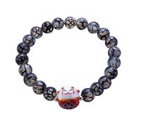 Générique Bracelet Japonais Maneki Neko (招き猫) Porte Bonheur Perles Naturelles (18 cm réglable)