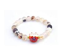Générique Bracelet Japonais Maneki Neko (招き猫) Porte Bonheur Perles Naturelles (18 cm réglable) (Veiné Oeil de Tigre)