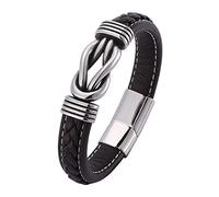 Générique Bracelet Jonc En Cuir Tressé À La Main Avec Fermoir Magnétique, Motif Nœud Infini, Style Vintage Punk, Marron, 17,5 Cm. Idéal Comme Cadeau Pour Papa, Lui Ou Mari.