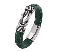 Générique Bracelet Jonc En Cuir Tressé À La Main Avec Fermoir Magnétique, Motif Nœud Infini, Style Vintage Punk, Vert, 16,5 Cm. Idéal Comme Cadeau Pour Papa, Mari Ou Époux.