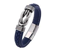 Générique Bracelet Jonc En Cuir Tressé À La Main Avec Fermoir Magnétique, Motif Nœud Infini, Style Vintage Punk, Bleu, 16,5 Cm. Idéal Comme Cadeau Pour Papa, Lui Ou Mari.