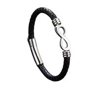 Générique Bracelet Jonc Fin En Cuir Véritable Argenté De 16,5 Cm, Avec Fermoir Magnétique Et Symbole De L'Infini. Idéal Comme Cadeau Pour Homme, Petit Ami Ou Pour Un Anniversaire Ou Noël.