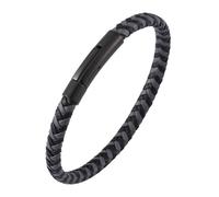 Générique Bracelet Jonc Tressé En Cuir Pour Homme, Fait Main, Avec Fermoir Magnétique, Fin, En Cuir Tanné Végétal. Comme Cadeau Pour Papa, Mari Ou Époux. Noir Et Gris, 16,5 Cm.