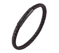 Générique Bracelet Jonc Tressé En Cuir Pour Homme, Fait Main, Avec Fermoir Magnétique, Fin, Tanné Végétal. Comme Cadeau Pour Papa, Mari Ou Époux. Noir Et Marron, 18,5 Cm.