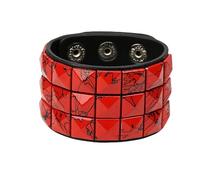 Générique Bracelet Large En Cuir Rétro Steampunk Unisexe Trois Rangées De Pics Carrés Cloutés Manchettes Larges Réglables Bouton Pression Pour Hommes Femmes Style Gothique Rouge