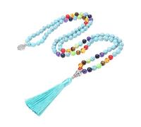 Générique Bracelet Mala 108 Perles Avec Pierres Précieuses Des 7 Chakras Pour Homme Et Femme, Collier Long Avec Pompon Noué, Chapelet Pour Méditation Et Yoga, Turquoise
